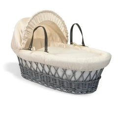 Baby Grey Wicker Moses Basket in Cream Waffle By Clair De Lune