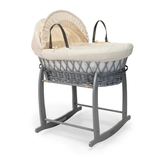 Baby Grey Wicker Moses Basket in Cream Waffle By Clair De Lune  Clair De Lune   