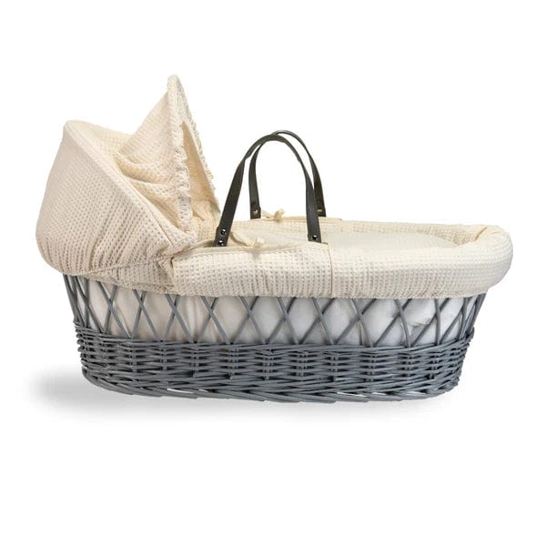 Baby Grey Wicker Moses Basket in Cream Waffle By Clair De Lune  Clair De Lune   