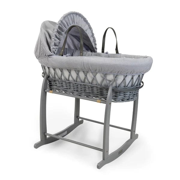 Baby Grey Wicker Moses Basket in Grey Waffle By Clair De Lune  Clair De Lune   