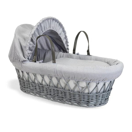 Baby Grey Wicker Moses Basket in Grey Waffle By Clair De Lune  Clair De Lune   