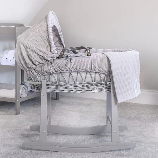 Baby Grey Wicker Moses Basket in Grey Waffle By Clair De Lune  Clair De Lune   