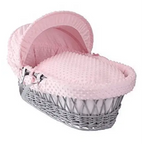 Baby Grey Wicker Moses Basket in Pink Dimple By Clair De Lune  Clair De Lune   