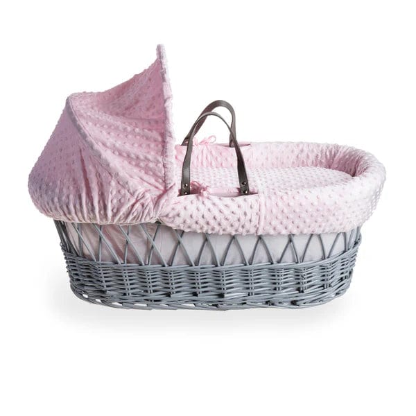 Baby Grey Wicker Moses Basket in Pink Dimple By Clair De Lune  Clair De Lune   