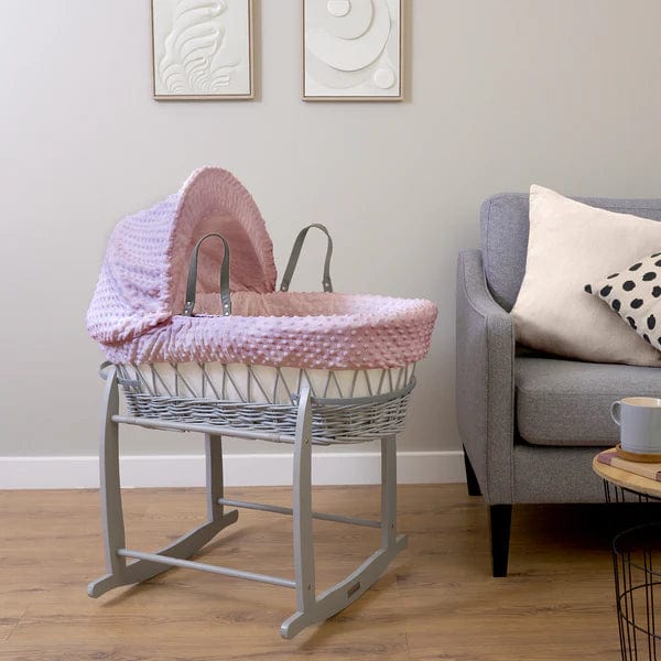 Baby Grey Wicker Moses Basket in Pink Dimple By Clair De Lune  Clair De Lune   