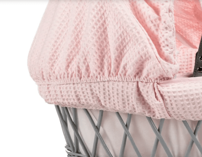 Baby Grey Wicker Moses Basket in Pink Waffle By Clair De Lune  Clair De Lune   