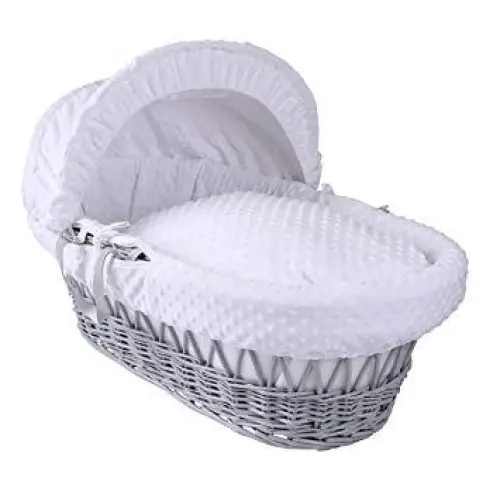 Baby Grey Wicker Moses Basket in White Dimple By Clair De Lune  Clair De Lune   