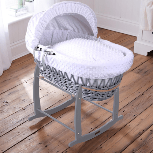 Baby Grey Wicker Moses Basket in White Dimple By Clair De Lune  Clair De Lune   