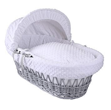 Baby Grey Wicker Moses Basket in White Dimple By Clair De Lune  Clair De Lune   