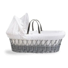 Baby Grey Wicker Moses Basket in White Waffle By Clair De Lune  Clair De Lune   