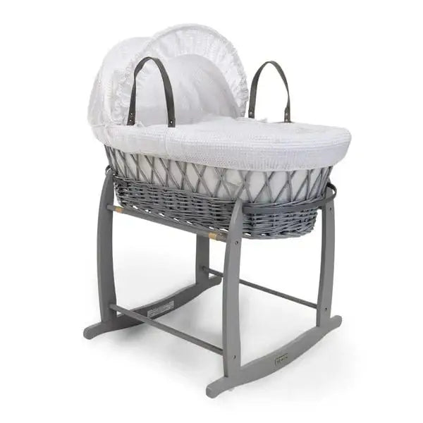 Baby Grey Wicker Moses Basket in White Waffle By Clair De Lune  Clair De Lune   