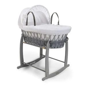 Baby Grey Wicker Moses Basket in White Waffle By Clair De Lune  Clair De Lune   