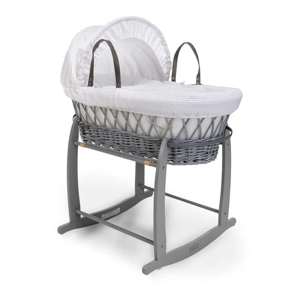 Baby Grey Wicker Moses Basket in White Waffle By Clair De Lune  Clair De Lune   