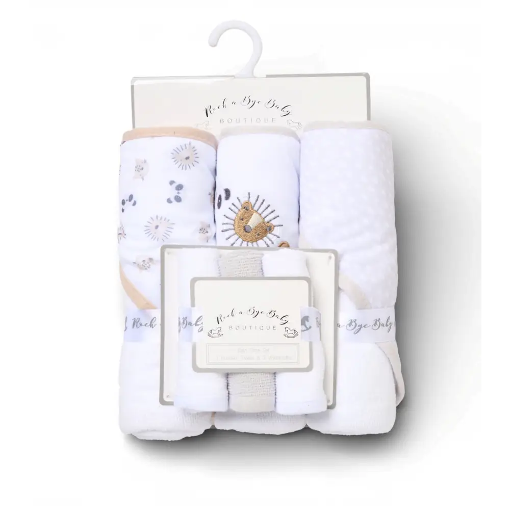 Baby Hooded Towel & Washcloth Bath Set – Roar Lion (6-Piece Gift Set)