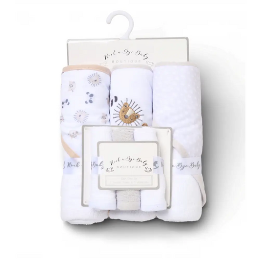 Baby Hooded Towel & Washcloth Bath Set – Roar Lion (6-Piece Gift Set)