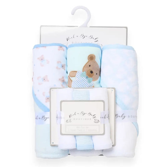 Baby Hooded Towel & Washcloth Set – Teddy Bears (6-Piece Bath Time Set)