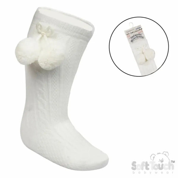 Baby Knee High Pom Pom Socks - Ivory General soft touch