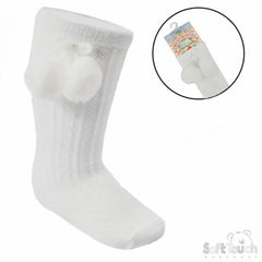Baby Knee High Pom Pom Socks - White