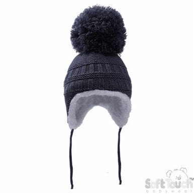 Baby Knitted Pom Pom Hat - Charcoal General soft touch   