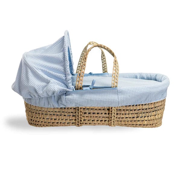 Baby Moses Basket in Blue Waffle By Claire De Lune  Clair De Lune   