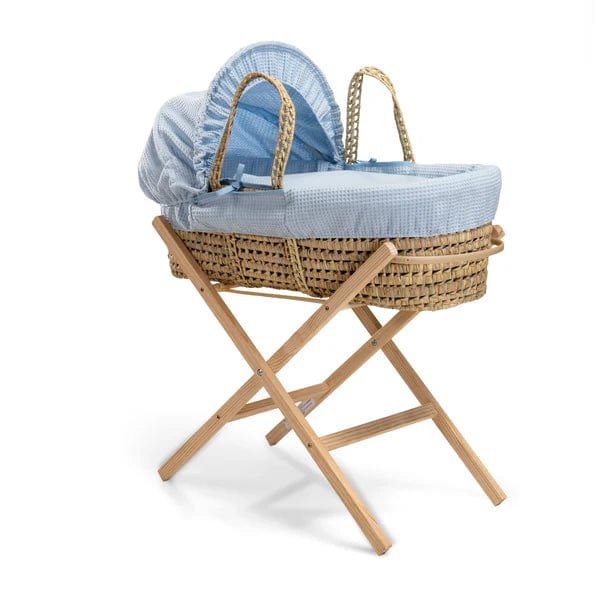 Baby Moses Basket in Blue Waffle By Claire De Lune  Clair De Lune   