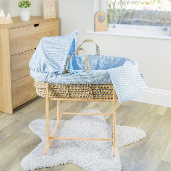 Baby Moses Basket in Blue Waffle By Claire De Lune  Clair De Lune   