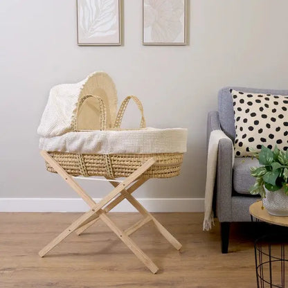 Baby Moses Basket in Cream Waffle By Claire De Lune Clair De Lune