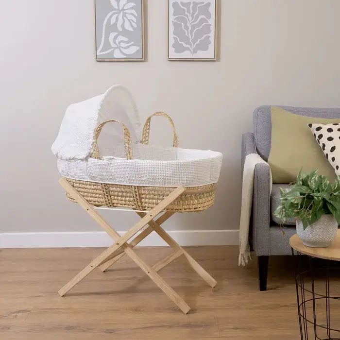 Baby Moses Basket in White Waffle By Claire De Lune Clair De Lune