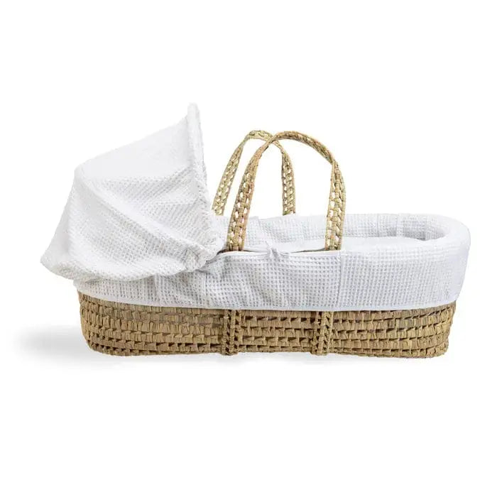Baby Moses Basket in White Waffle By Claire De Lune Clair De Lune