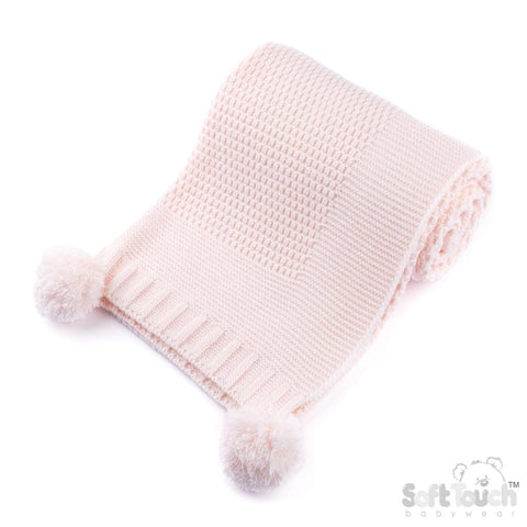 Baby Pink Baby Blanket with Pom Poms