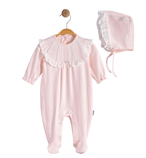 Baby Pink Baby grow with matching Bonnet Bello Joy
