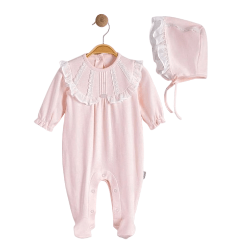 Baby Pink Baby grow with matching Bonnet