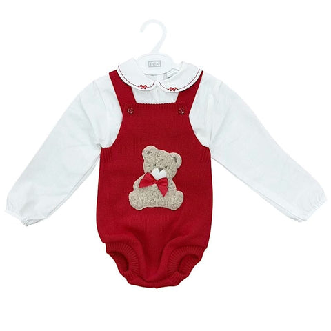 Baby Red Teddy Bear Dungaree Outfit
