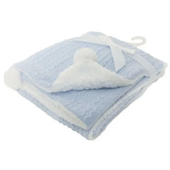 Baby Sherpa Pom Pom Blanket in Blue