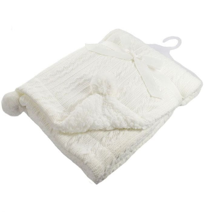 Baby Sherpa Pom Pom Blanket in White General soft touch