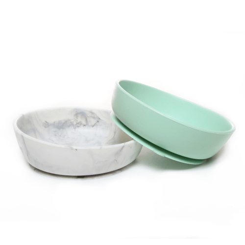 Baby Silcone Suction Bowls Set of 2 - Green & Marble  Goobie Baby   