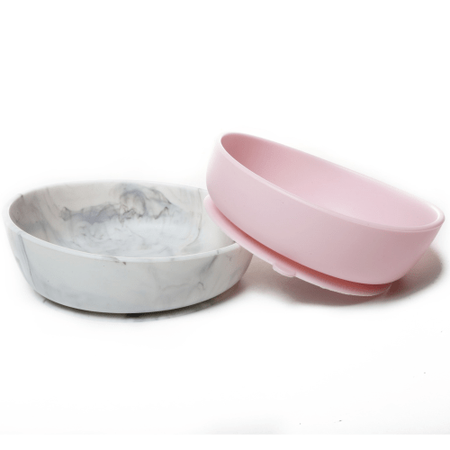 Baby Silcone Suction Bowls Set of 2 - Pink & Marble  Goobie Baby   