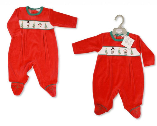 Baby Snowman Red Velour Sleepsuit General My Little Chick   