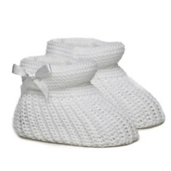 Baby White Cable Knit Bow Booties