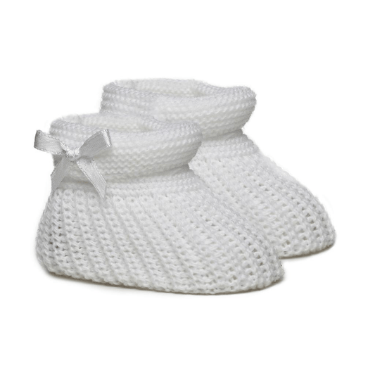 Baby White Cable Knit Bow Booties General soft touch   