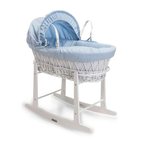 Baby Wicker Moses Basket in Blue Waffle By Clair De Lune  Clair De Lune   