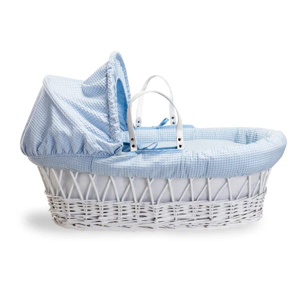 Baby Wicker Moses Basket in Blue Waffle By Clair De Lune  Clair De Lune   