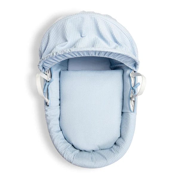 Baby Wicker Moses Basket in Blue Waffle By Clair De Lune  Clair De Lune   