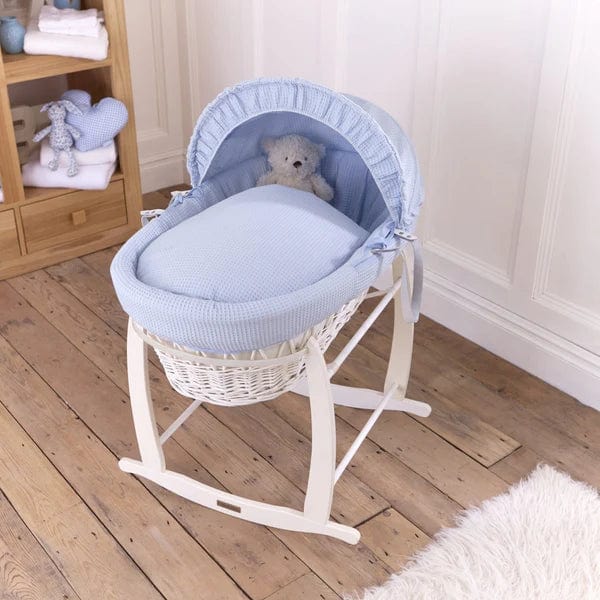 Baby Wicker Moses Basket in Blue Waffle By Clair De Lune  Clair De Lune   