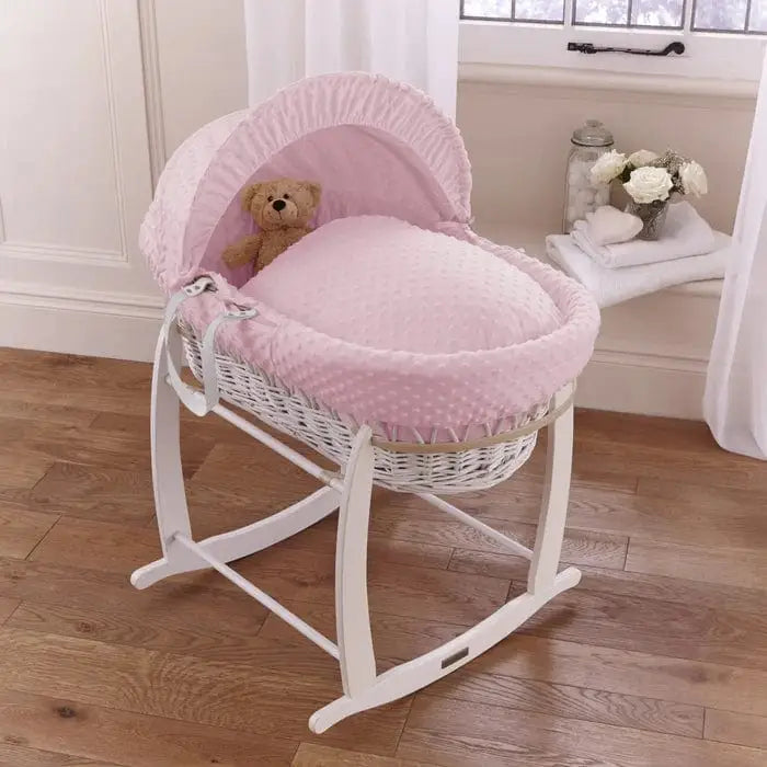 Baby Wicker Moses Basket in Pink Dimple By Clair De Lune Clair De Lune