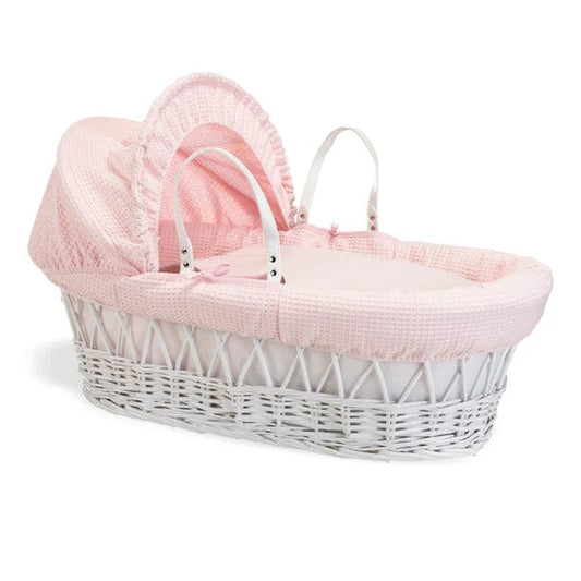 Baby Wicker Moses Basket in Pink Waffle By Clair De Lune  Clair De Lune   