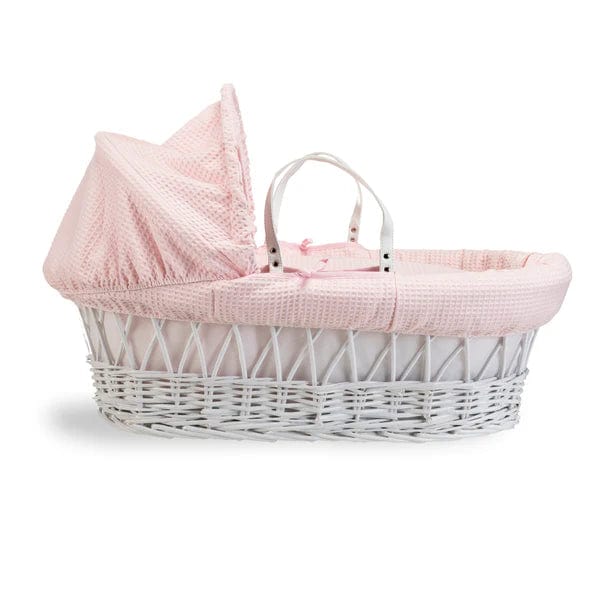 Baby Wicker Moses Basket in Pink Waffle By Clair De Lune  Clair De Lune   