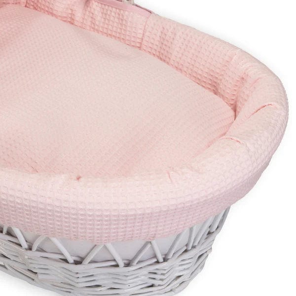 Baby Wicker Moses Basket in Pink Waffle By Clair De Lune  Clair De Lune   