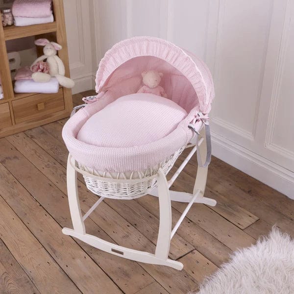 Baby Wicker Moses Basket in Pink Waffle By Clair De Lune  Clair De Lune   