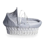 Baby Wicker Moses Basket in White Wicker and Grey Dimple bedding By Clair De Lune  Clair De Lune   